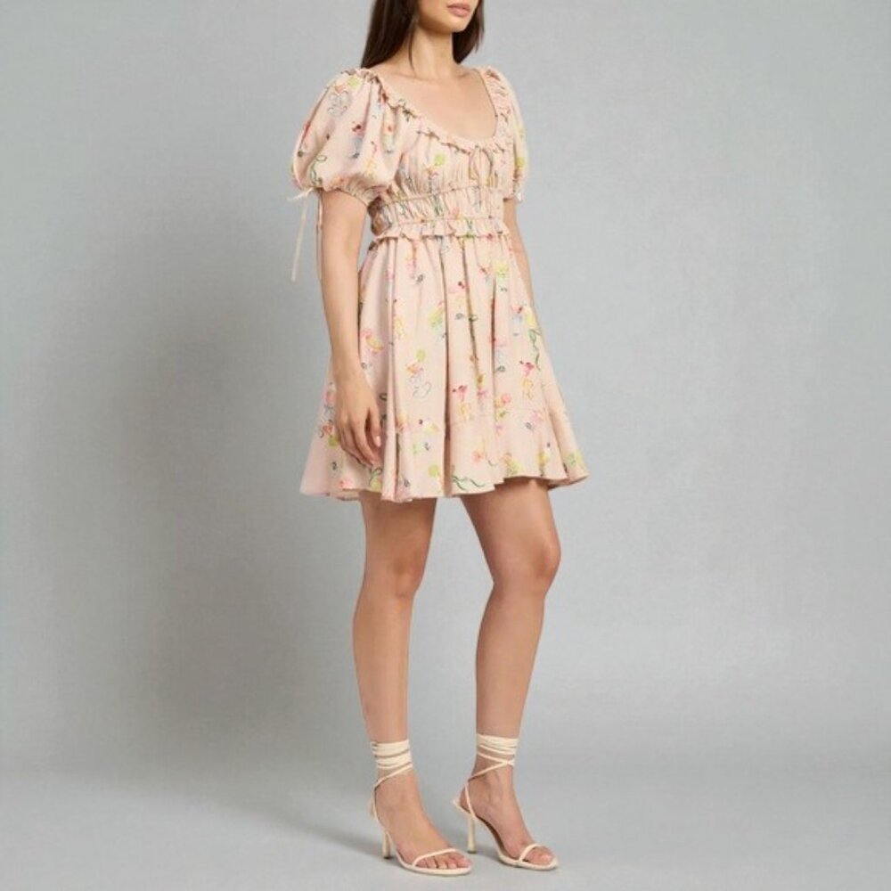 NWT En Saison Mia Ruffle Puff Sleeve Mini Dress Pink Multi - Picture 5 of 10